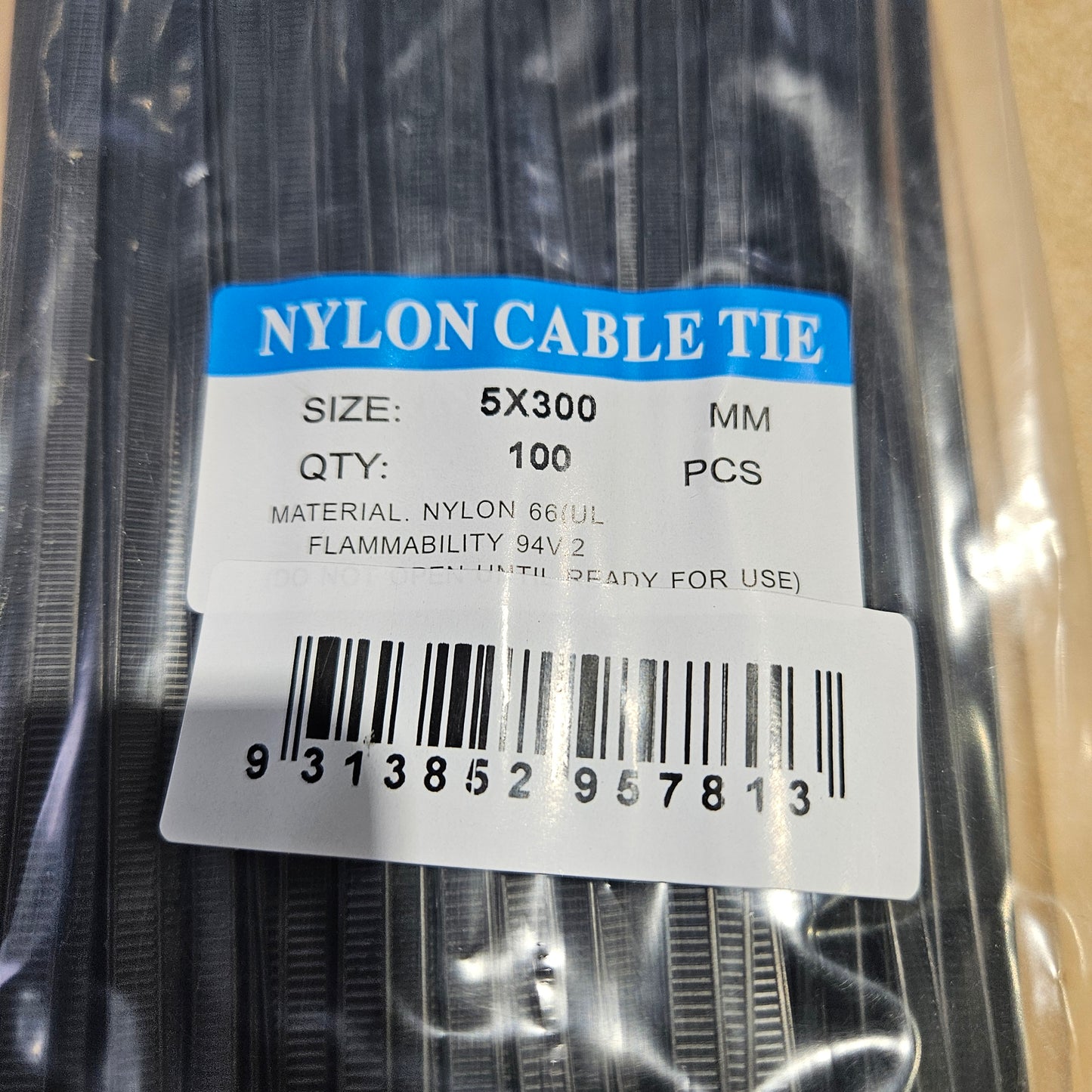 Cable Tie Black Nylon 5x300-100pcs