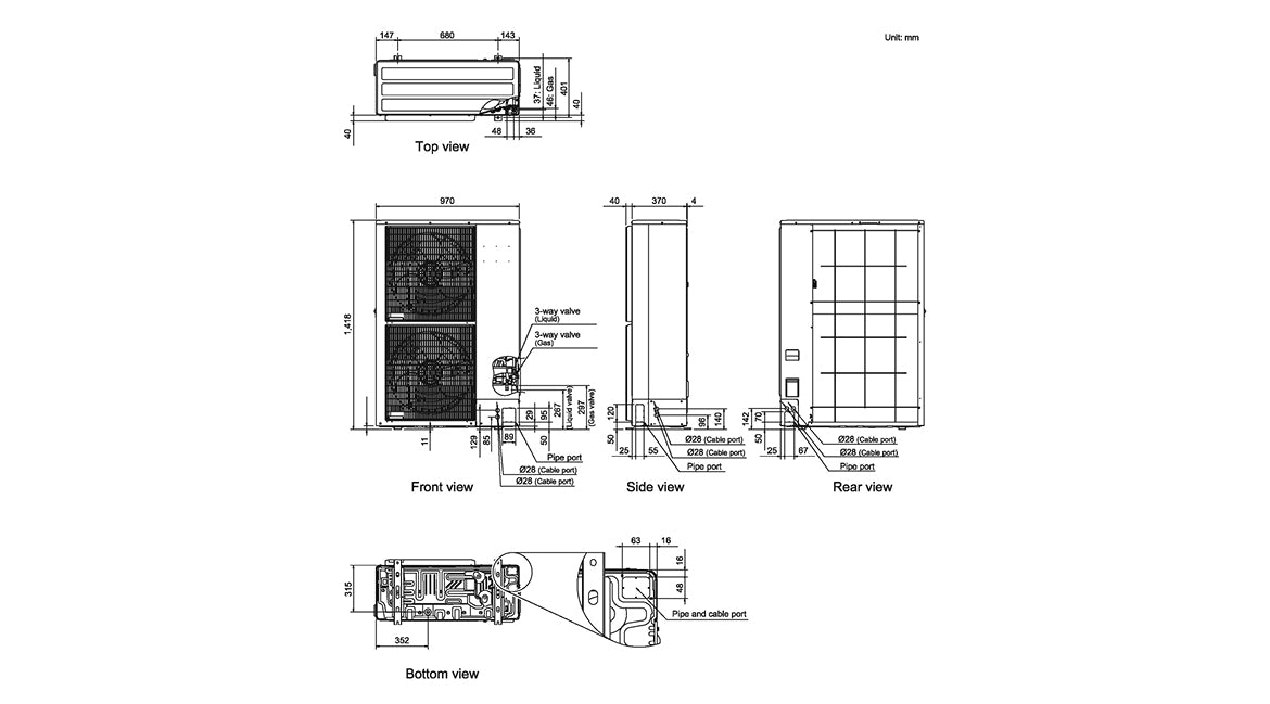 Fujitsu R32 High Static Three Phase 15.5kW Ducted Air Conditioning System Outdoor Specification