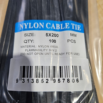 Cable Tie Black Nylon 5x200-100pcs