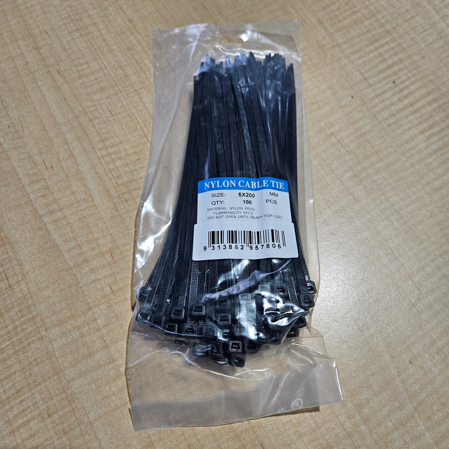 Cable Tie Black Nylon 5x200-100pcs