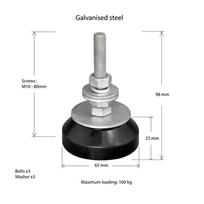 Adjustable Rubber Feet Galvanised - 4pcs