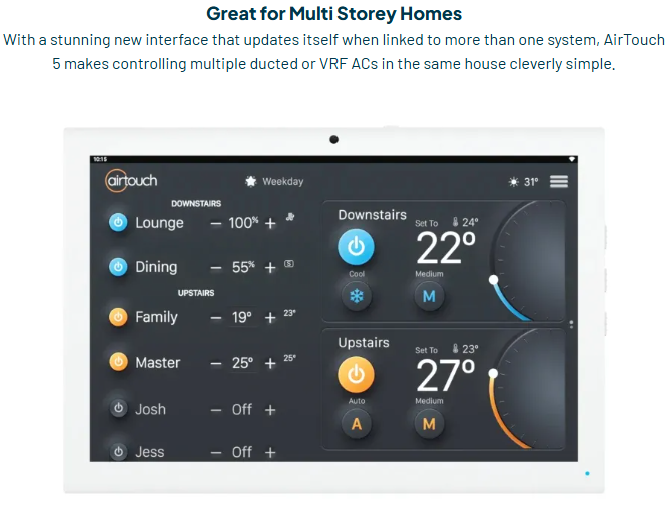 AirTouch 5 Smart Air Conditioning Controller with Ducted AC Zoning and WiFi App Control