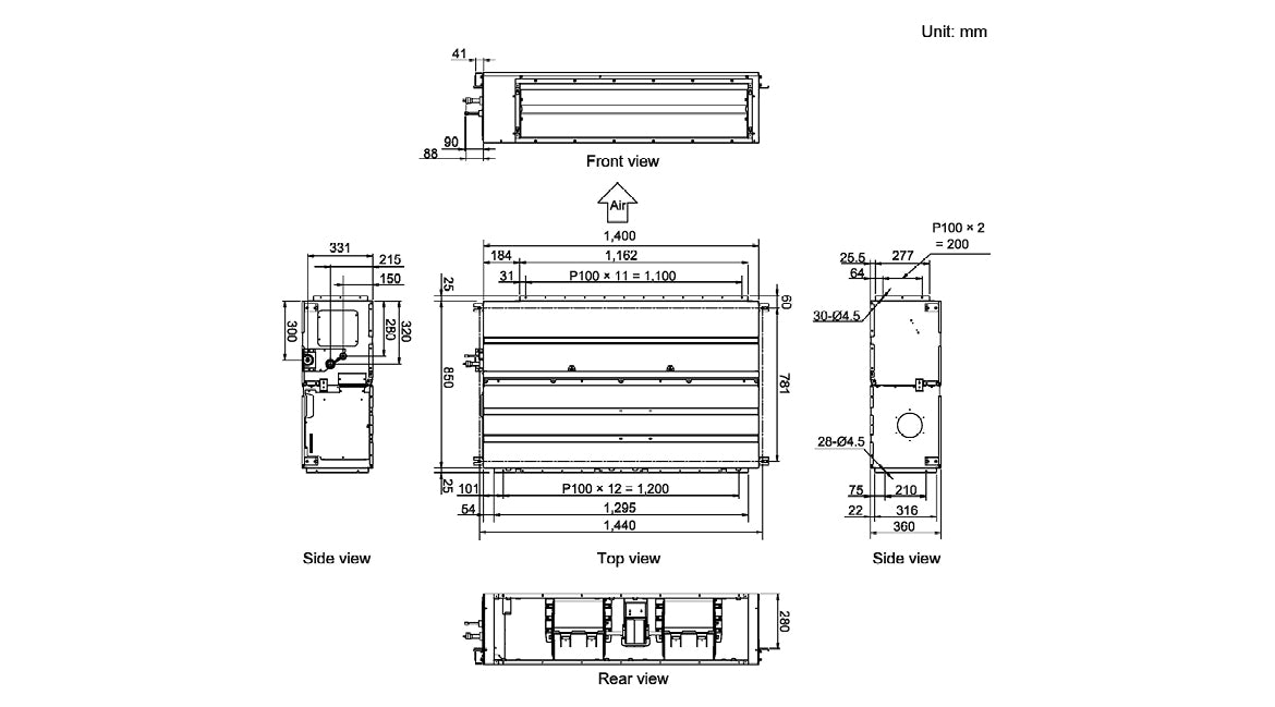 Fujitsu R32 High Static Single Phase High Performance 16.0kW Ducted Air Conditioning System indoor specification