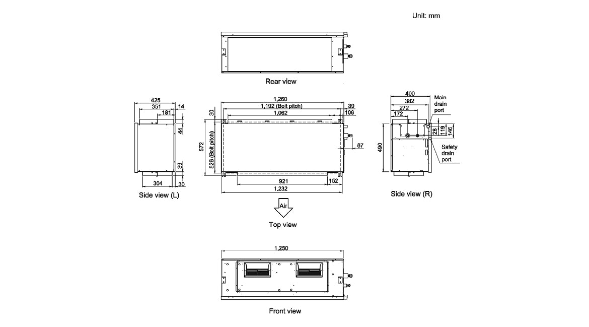 Fujitsu R32 High Static Single Phase 15.5kW Ducted Air Conditioning System Specification