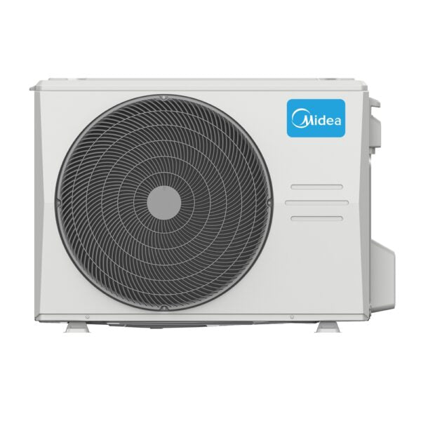 Midea Gaia 2.6kW split system air conditioner indoor and outdoor unit, energy-efficient reverse cycle cooling and heating.