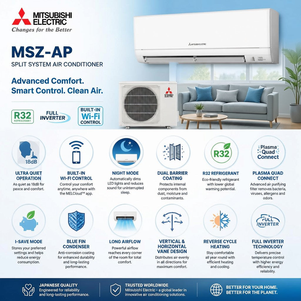 Mitsubishi Electric MSZ-AP 2.5kW Reverse Cycle Split System Air Conditioner